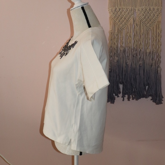 J. Crew White Blue Embroidered Collar Top - Picture 3 of 5